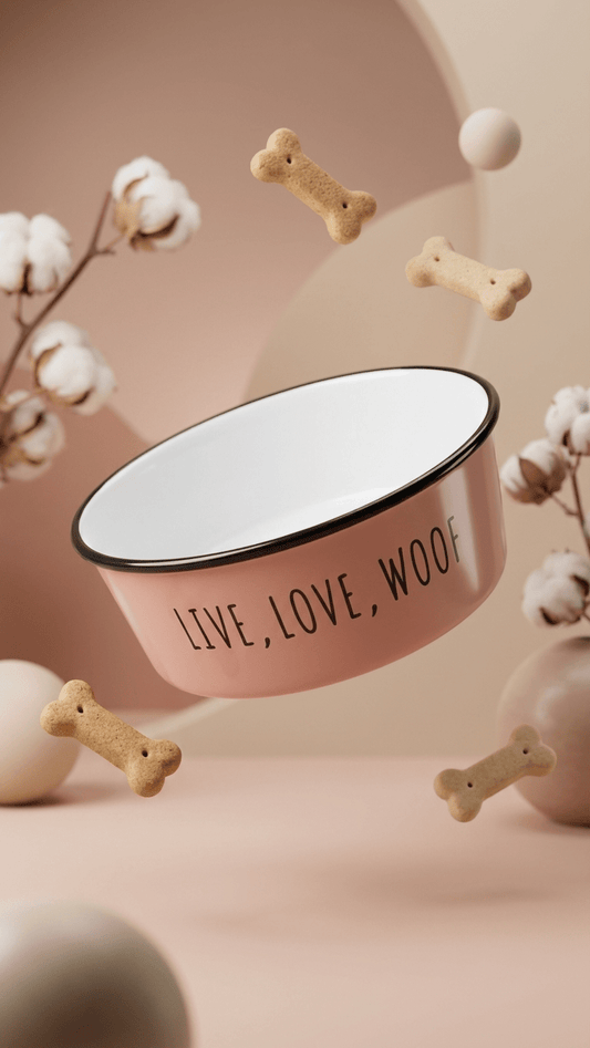 Live Love Woof Enamel Dog Bowl — Terracotta - Tailsetter