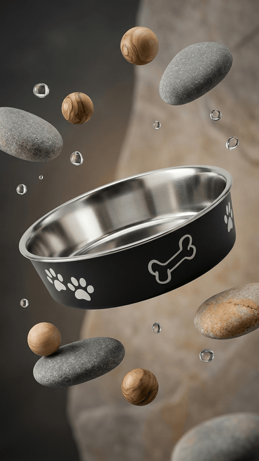Stainless Steel Dog Bowl | Non - Slip Pet Food & Water Bowl with Paw Print Design – Black - Tailsetter