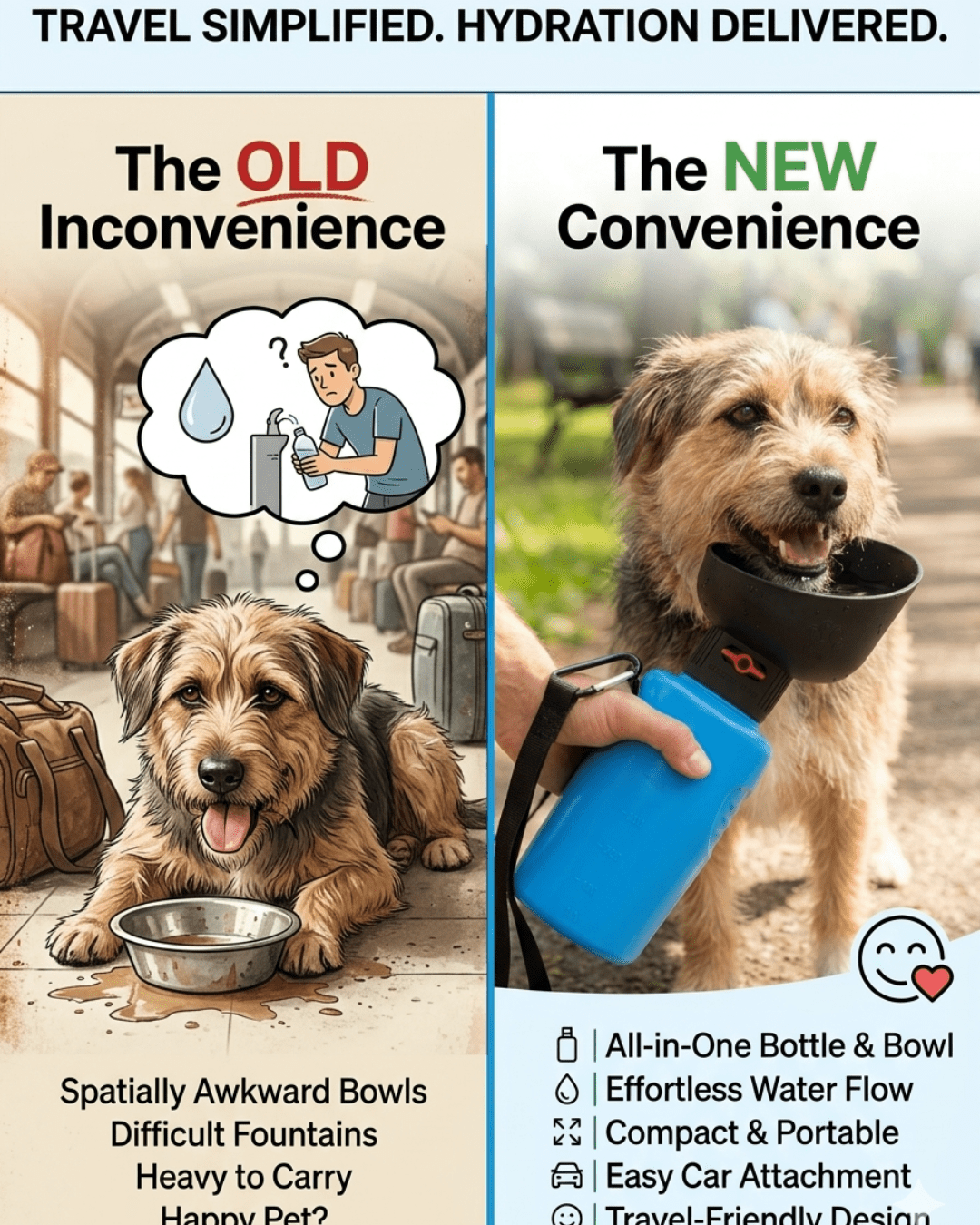 Portable Dog Water Bottle with Bowl | 600ml Travel Water Dispenser for Dogs — TailSetter - Tailsetter