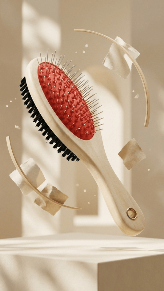 Glow Wooden Brush by TailSetter — close-up of the pin-side bristles