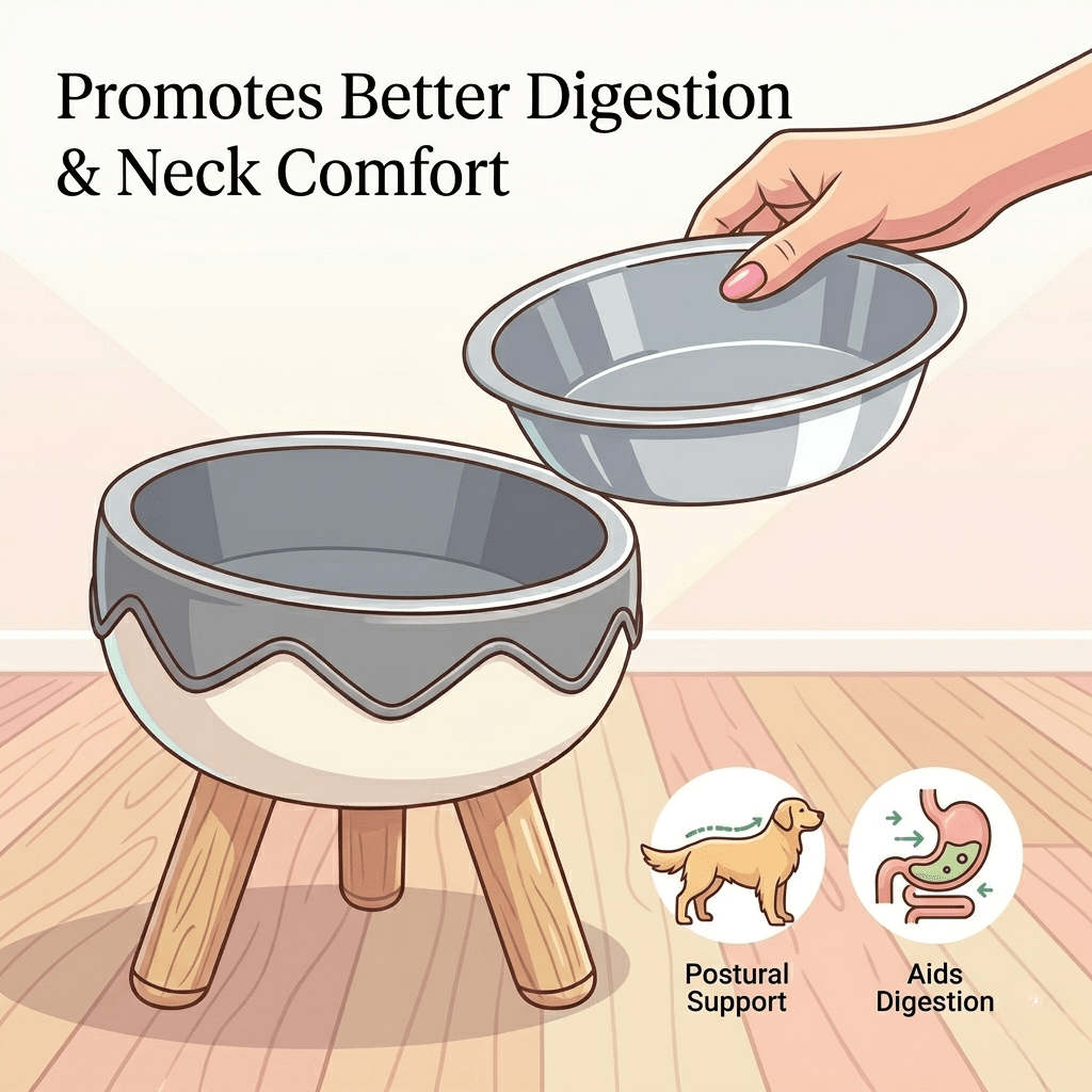 Elevated Dog Bowl with Wooden Legs | Raised Stainless Steel Pet Feeder with Zigzag Design – Grey & White - Tailsetter