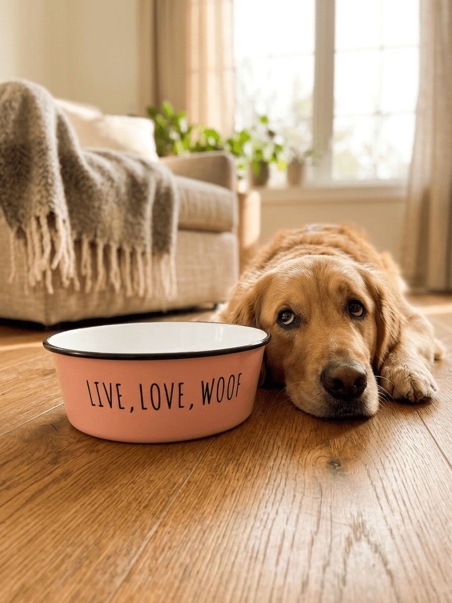 Live Love Woof Enamel Dog Bowl — Terracotta - Tailsetter