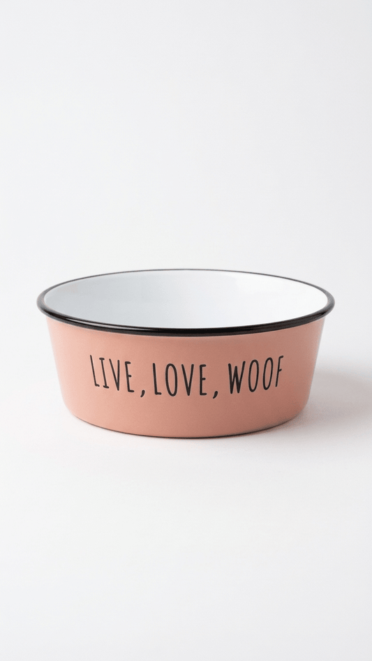 Live Love Woof Enamel Dog Bowl — Terracotta - Tailsetter
