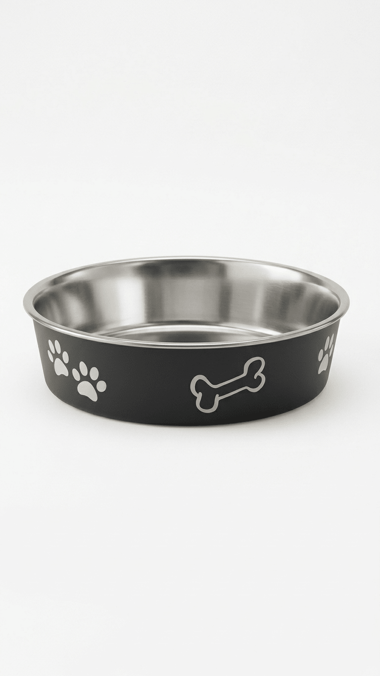 Stainless Steel Dog Bowl | Non - Slip Pet Food & Water Bowl with Paw Print Design – Black - Tailsetter