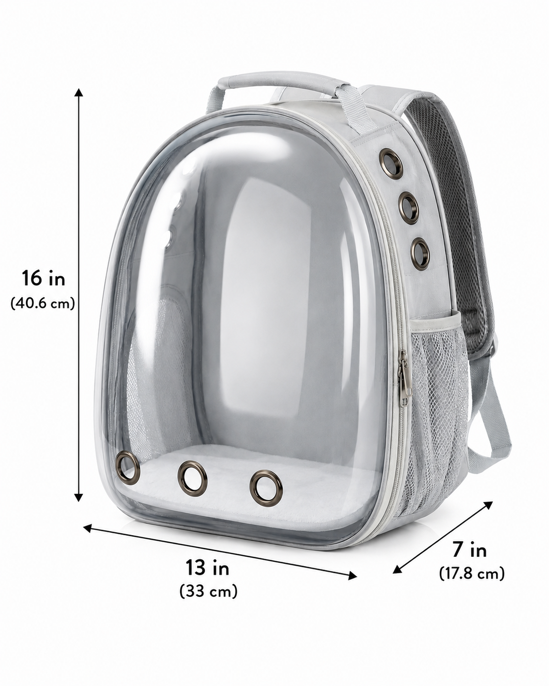 TailSetter Clearview Bubble Backpack – Top zip opening with interior safety tether clip for pet collar