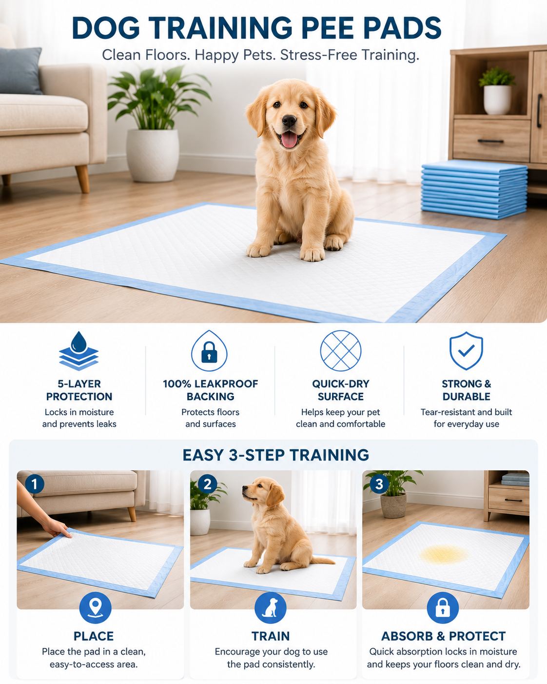 TailSetter Crisp Training Pads – Small size 45x60cm pad with leak-proof plastic border laid flat