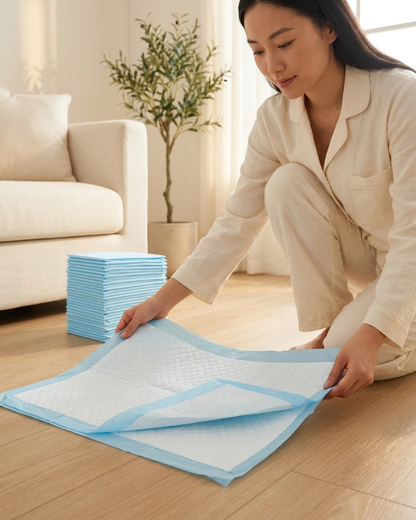 TailSetter Crisp Training Pads – Stack of 20 pads showing pack quantity with size comparison