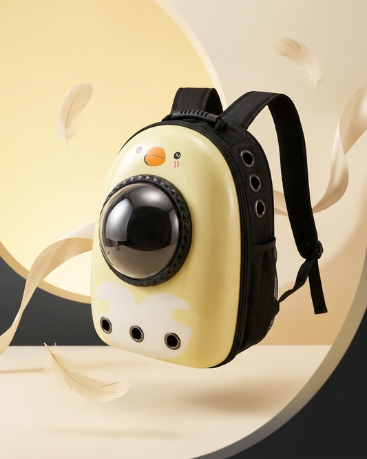 TailSetter Orbit Bubble Backpack – Front view showing metal ventilation grommets and transparent bubble window