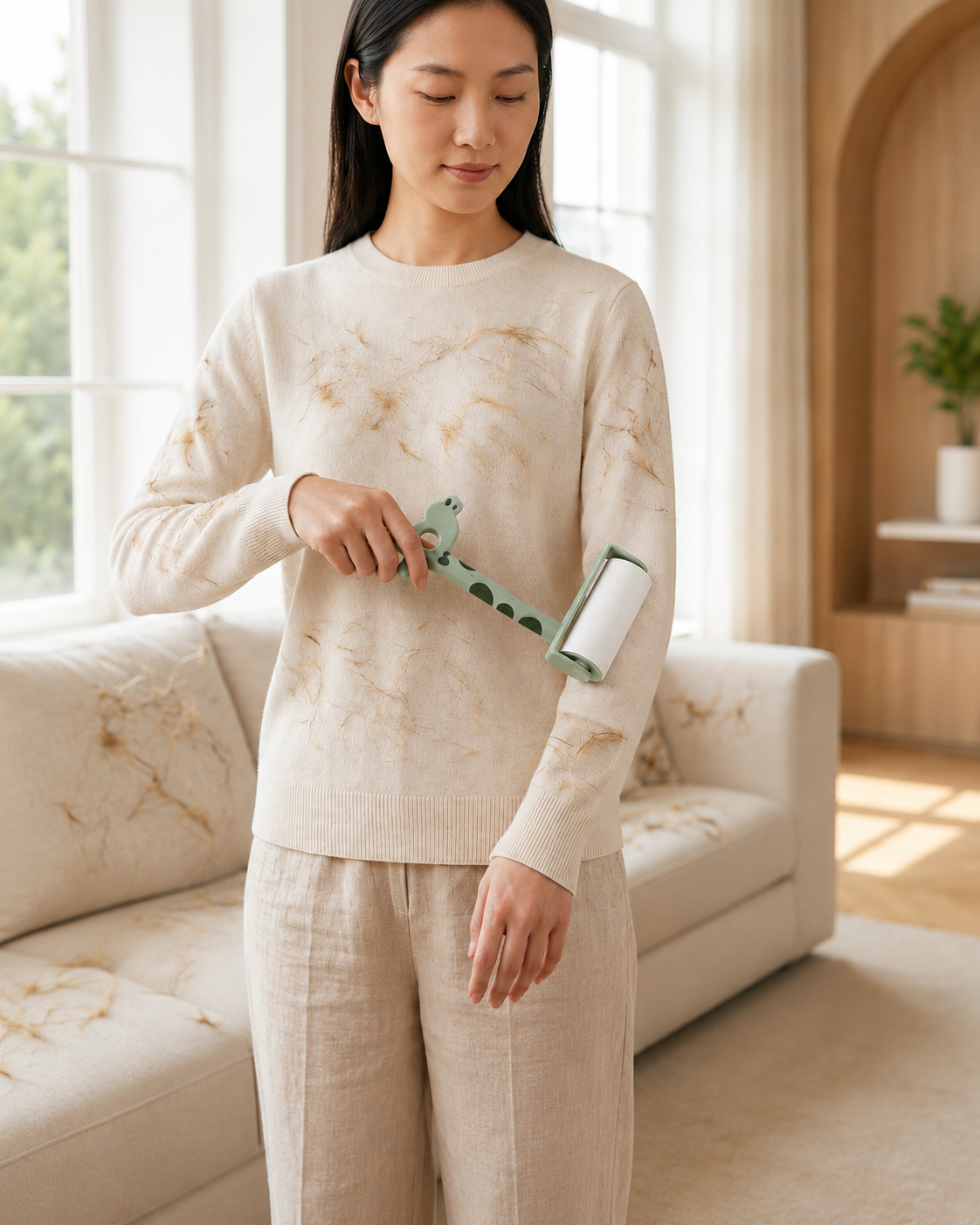 TailSetter Sweep Lint Roller – Elephant holder storing lint roller upright on countertop