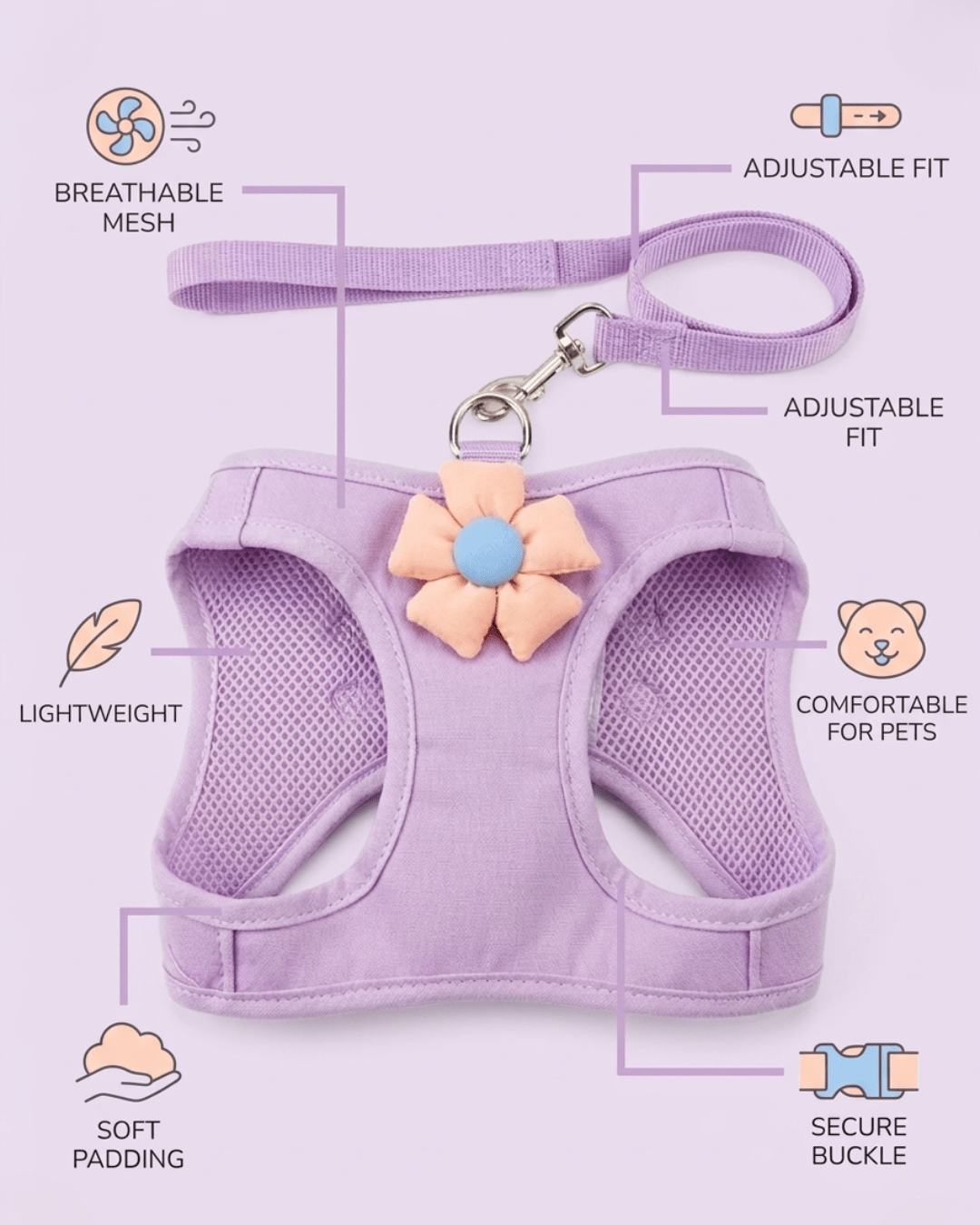 Floral Mesh Dog Harness & Leash Set | Soft Vest Harness for Small Dogs & Cats — TailSetter - Tailsetter