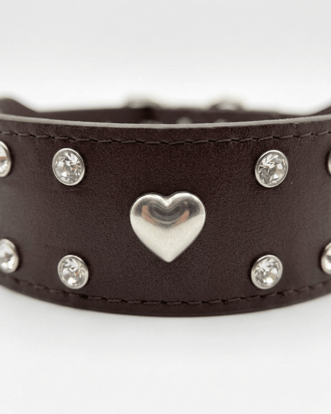 Studded Leather Dog Collar | Crystal & Heart Embellished Premium Collar - TailSetter - Tailsetter