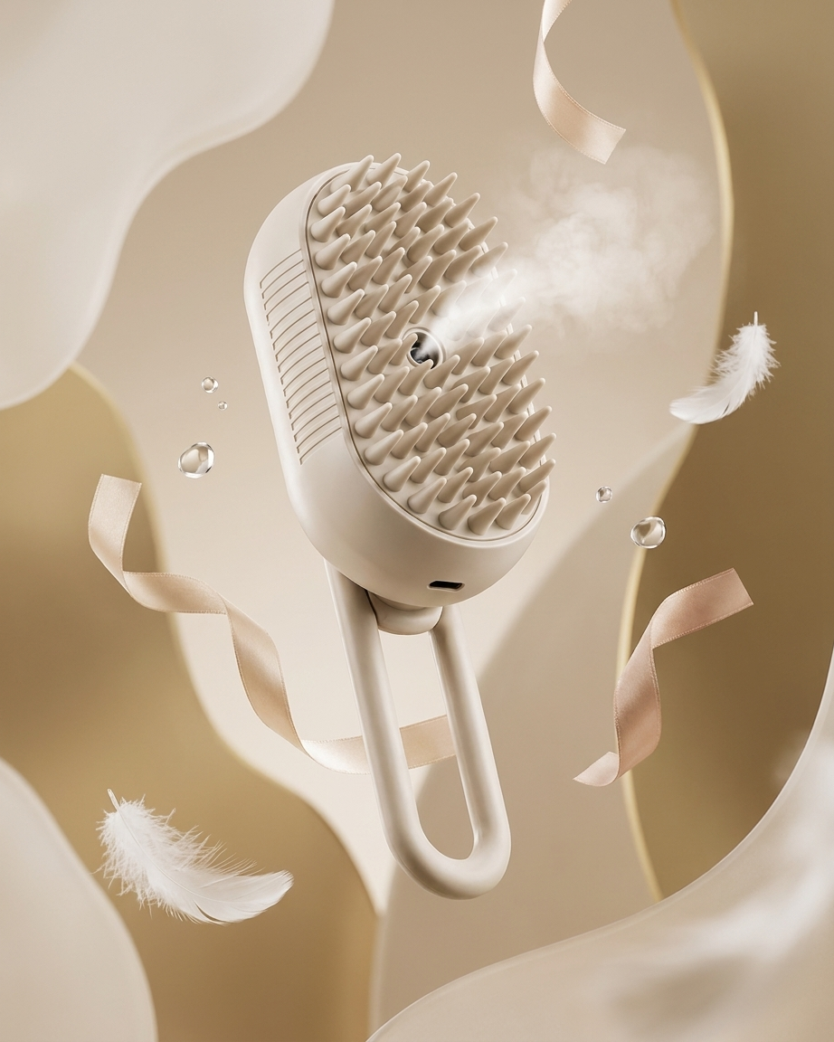 TailSetter Vapor 3-in-1 Grooming Brush – Orange and beige colour variants with liquid inlet cap open at top