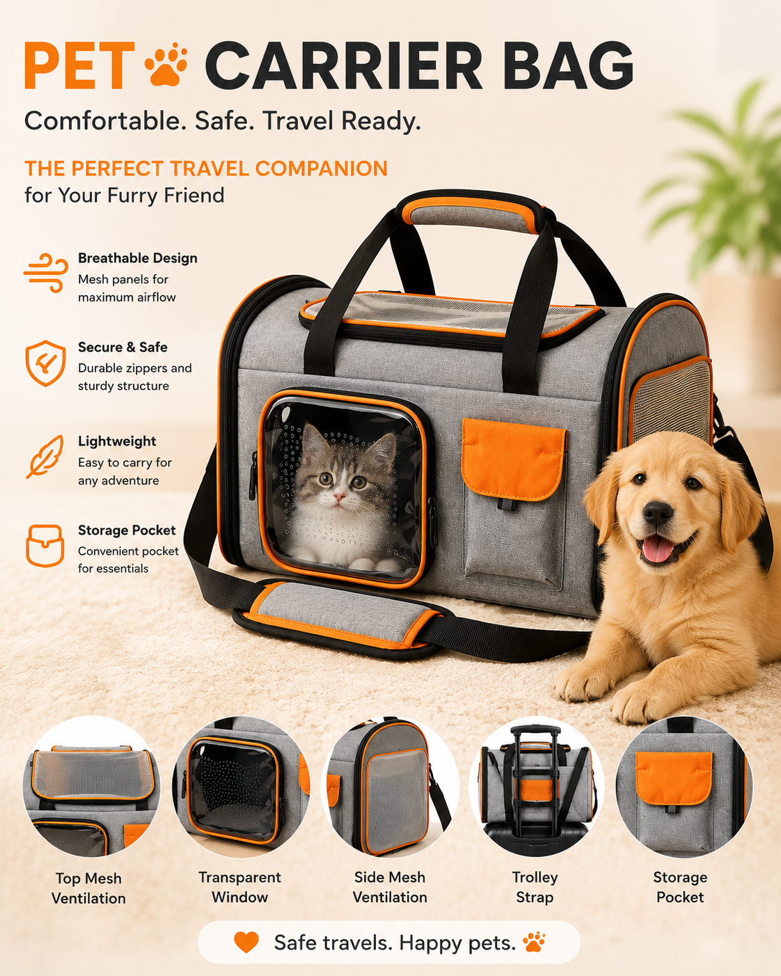 TailSetter Voyage Travel Carrier – Top zip opening and interior safety tether for secure pet travel